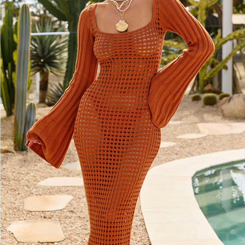 Elegant Rust Knit Dress